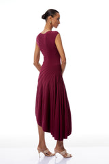 Orietta Burgundy Asymmetrical Draped Knit Midi Dress