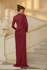 Arlette Red Asymmetrical Ruched Maxi Dress