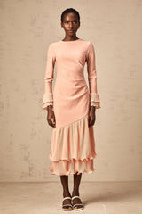 Fleurida ruffled-trim panelled midi dress in Pink (Final Sale)