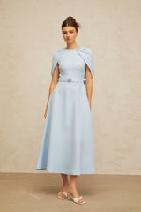 Lina blue shawl-panel embellished midi dress (Final Sale-US Only)