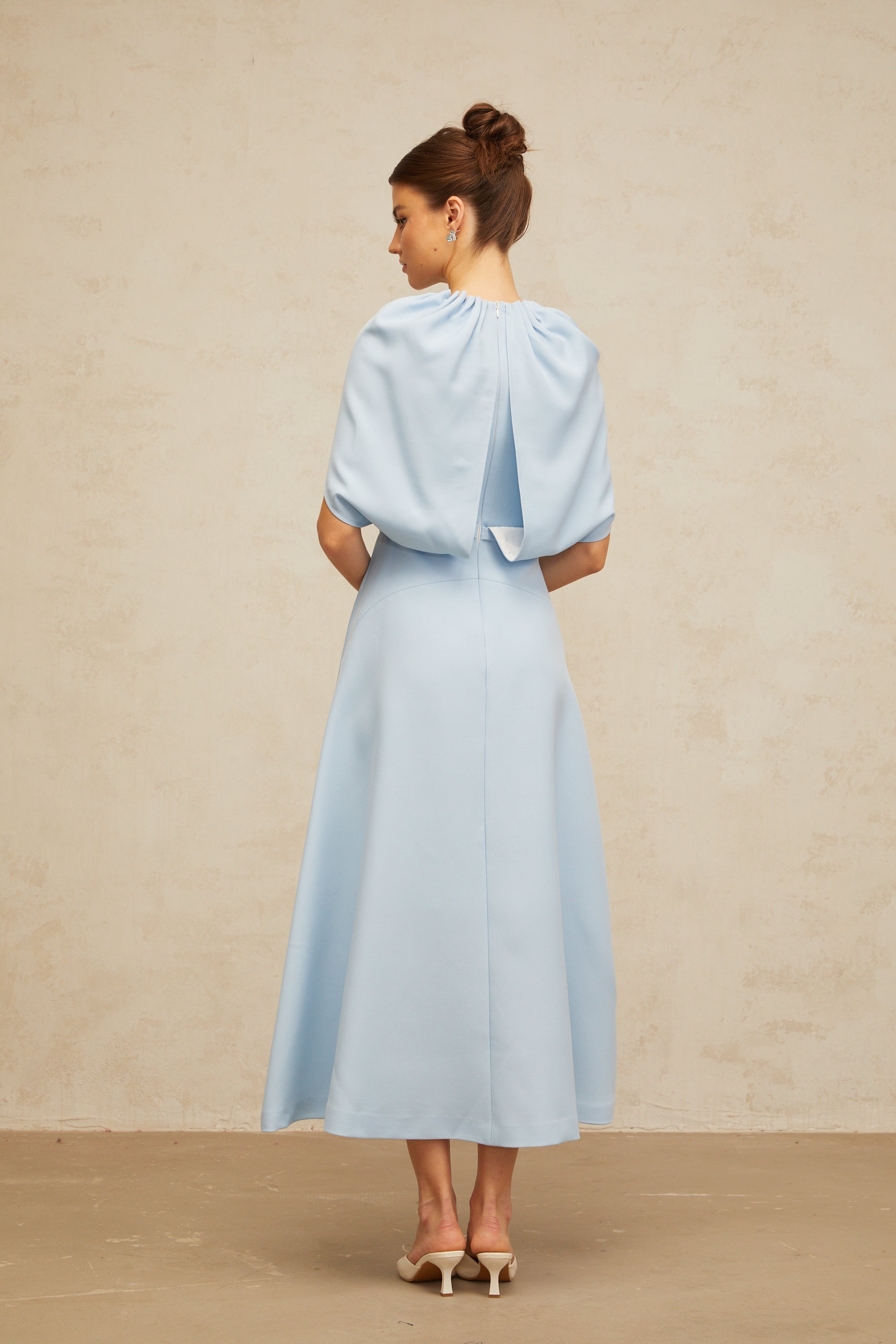 Lina blue shawl-panel embellished midi dress (Final Sale-US Only)
