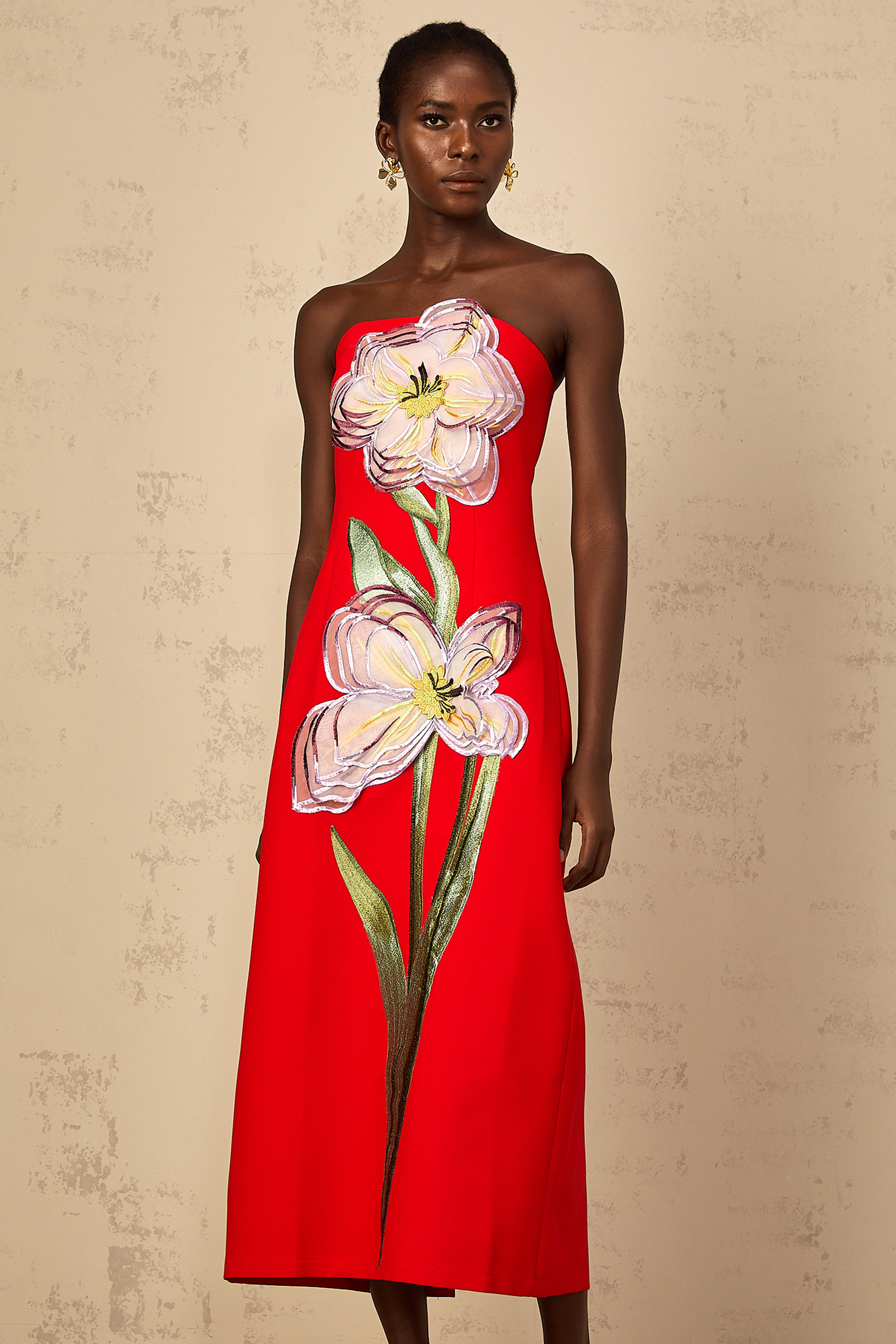 Irène Sequin Embroidered Off-Shoulder Midi Dress in Red (Final Sale-US Only)