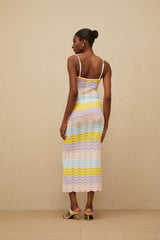 Véronique Pink Wave Knit Crochet Midi Dress (Final Sale)