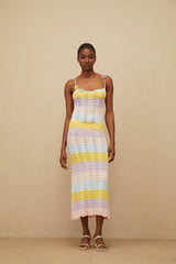 Véronique Pink Wave Knit Crochet Midi Dress (Final Sale)