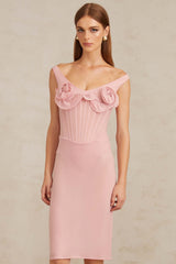 Aada Pink Fitted 3D Petal Midi Dress (Final Sale)