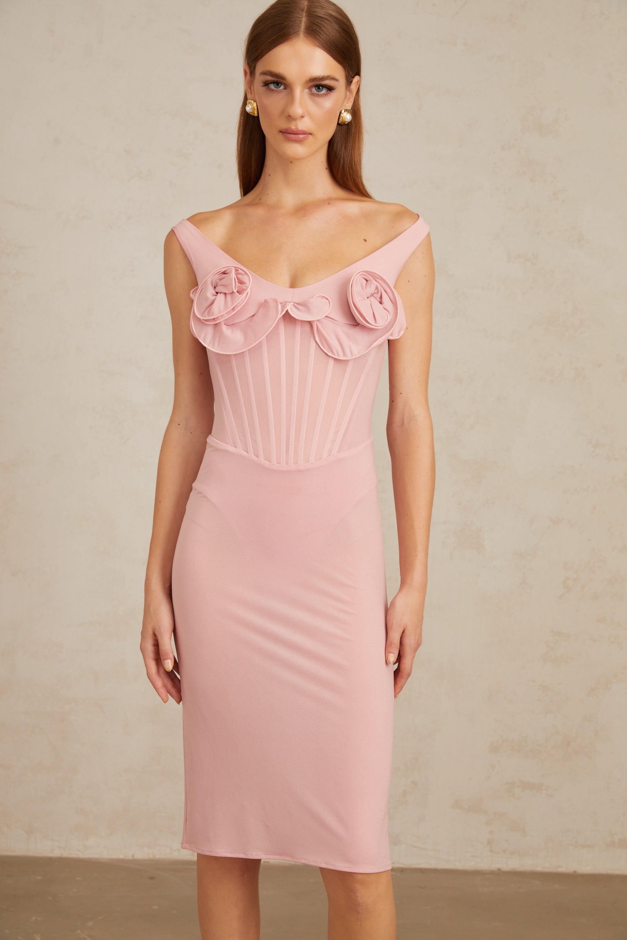 Aada Pink Fitted 3D Petal Midi Dress (Final Sale)