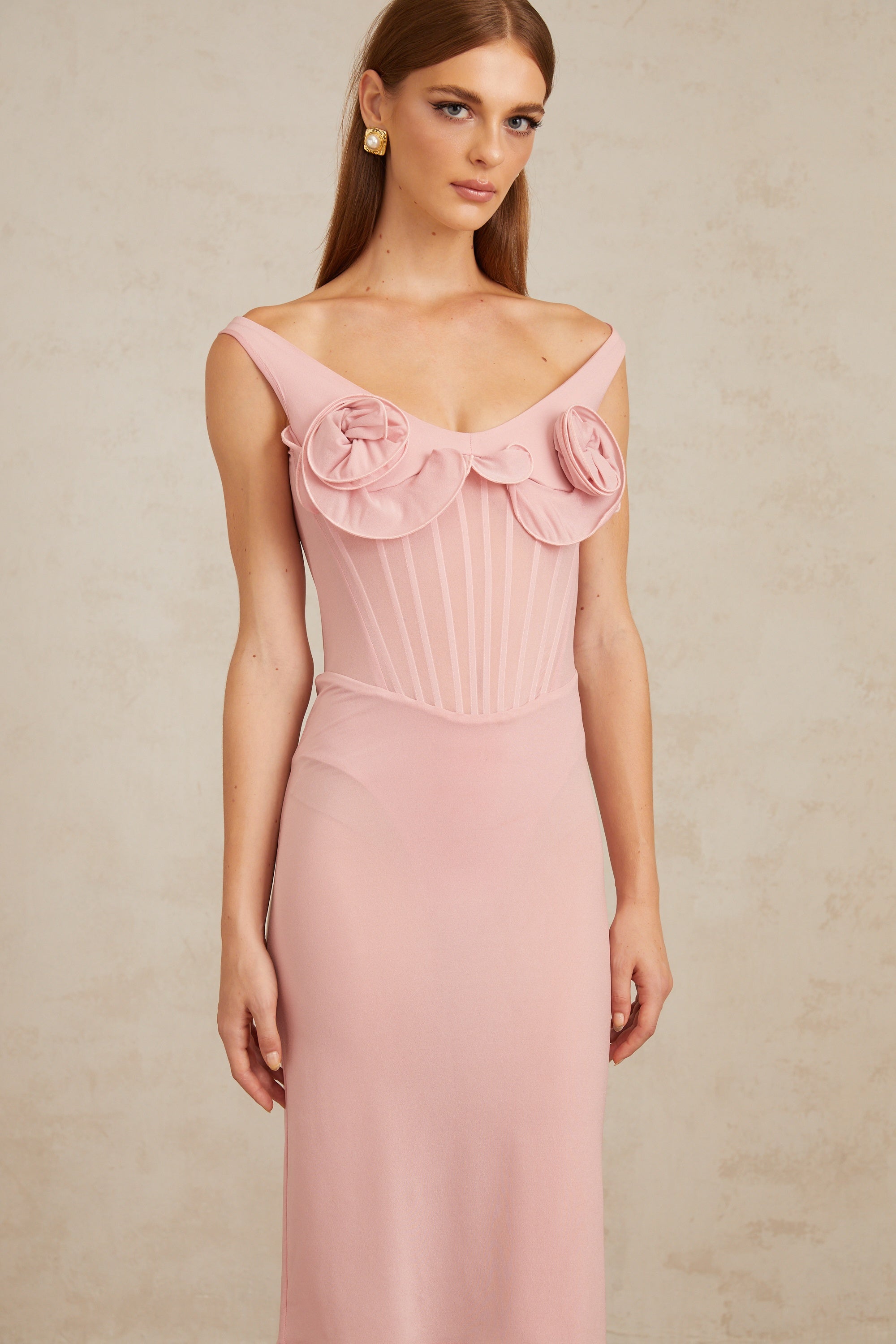 Aada Pink Fitted 3D Petal Midi Dress (Final Sale)
