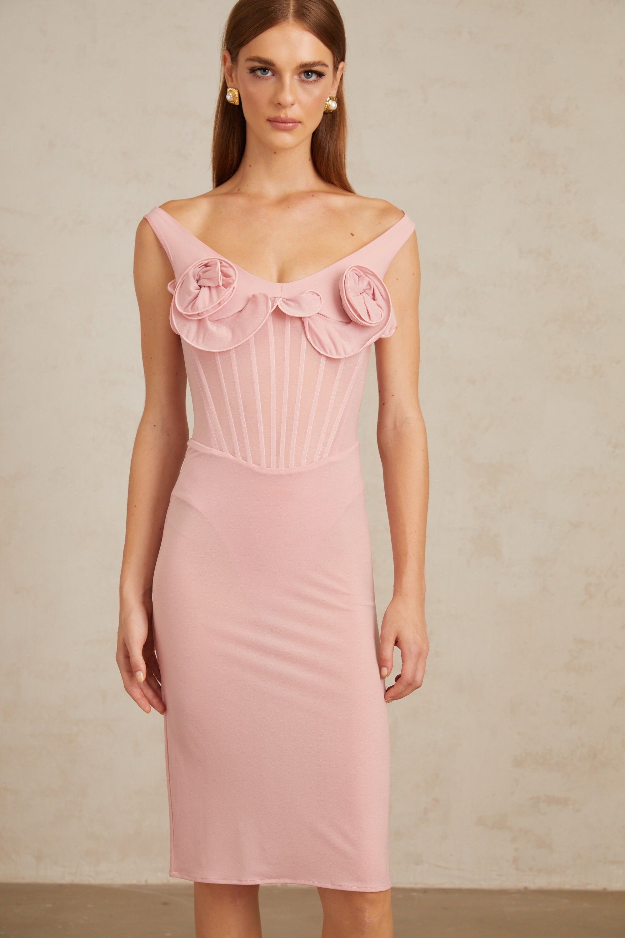 Aada Pink Fitted 3D Petal Midi Dress (Final Sale)