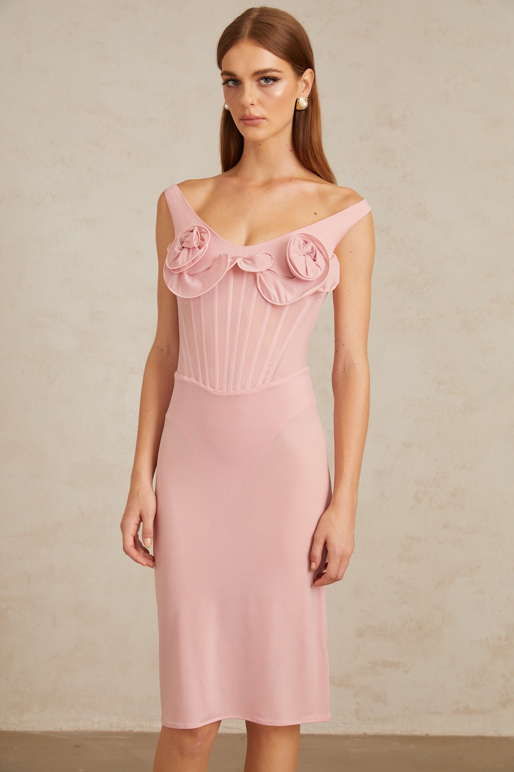 Aada Pink Fitted 3D Petal Midi Dress (Final Sale)