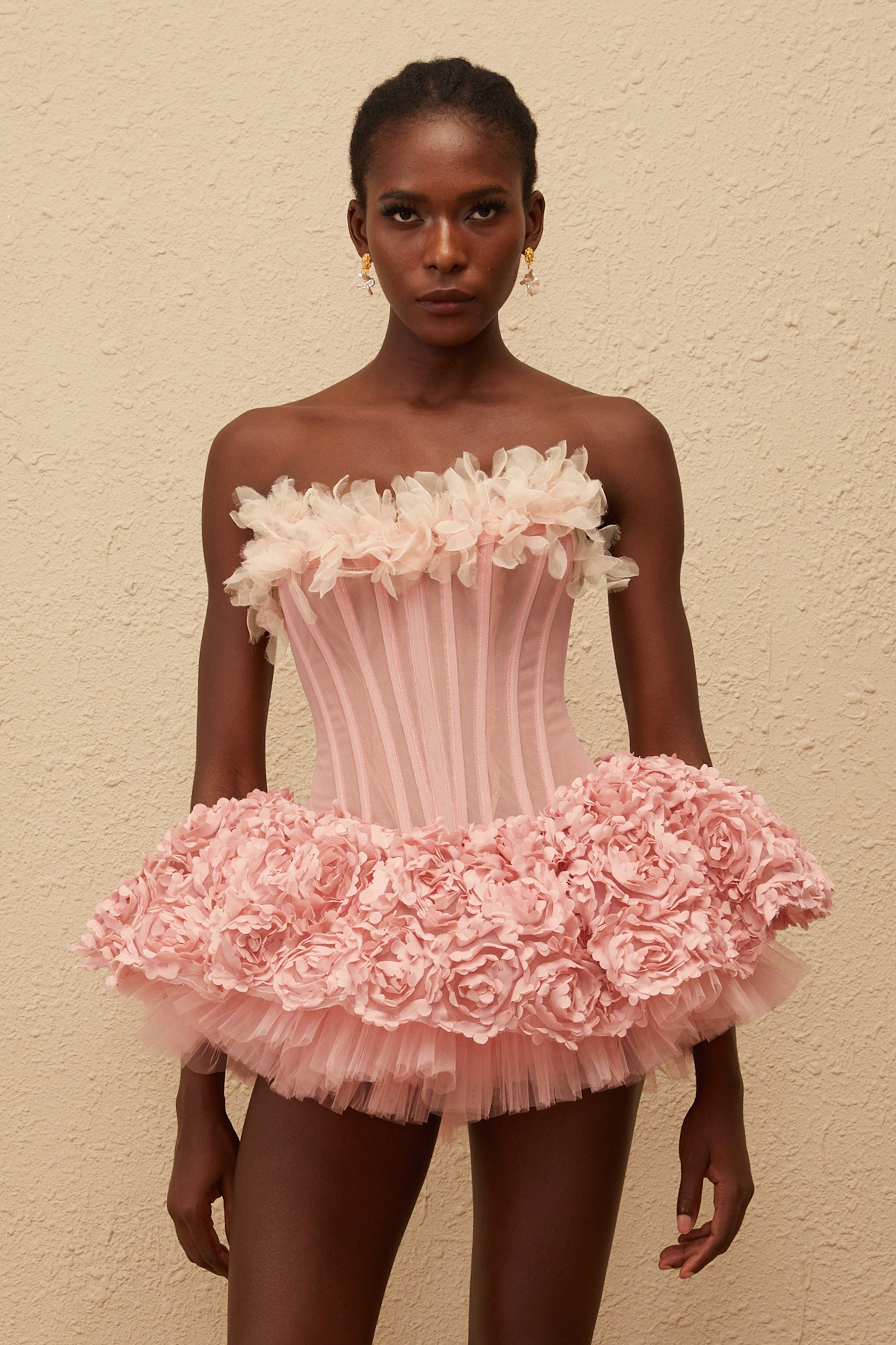 Rachel Pink 3D Petal Tulle Mini Dress