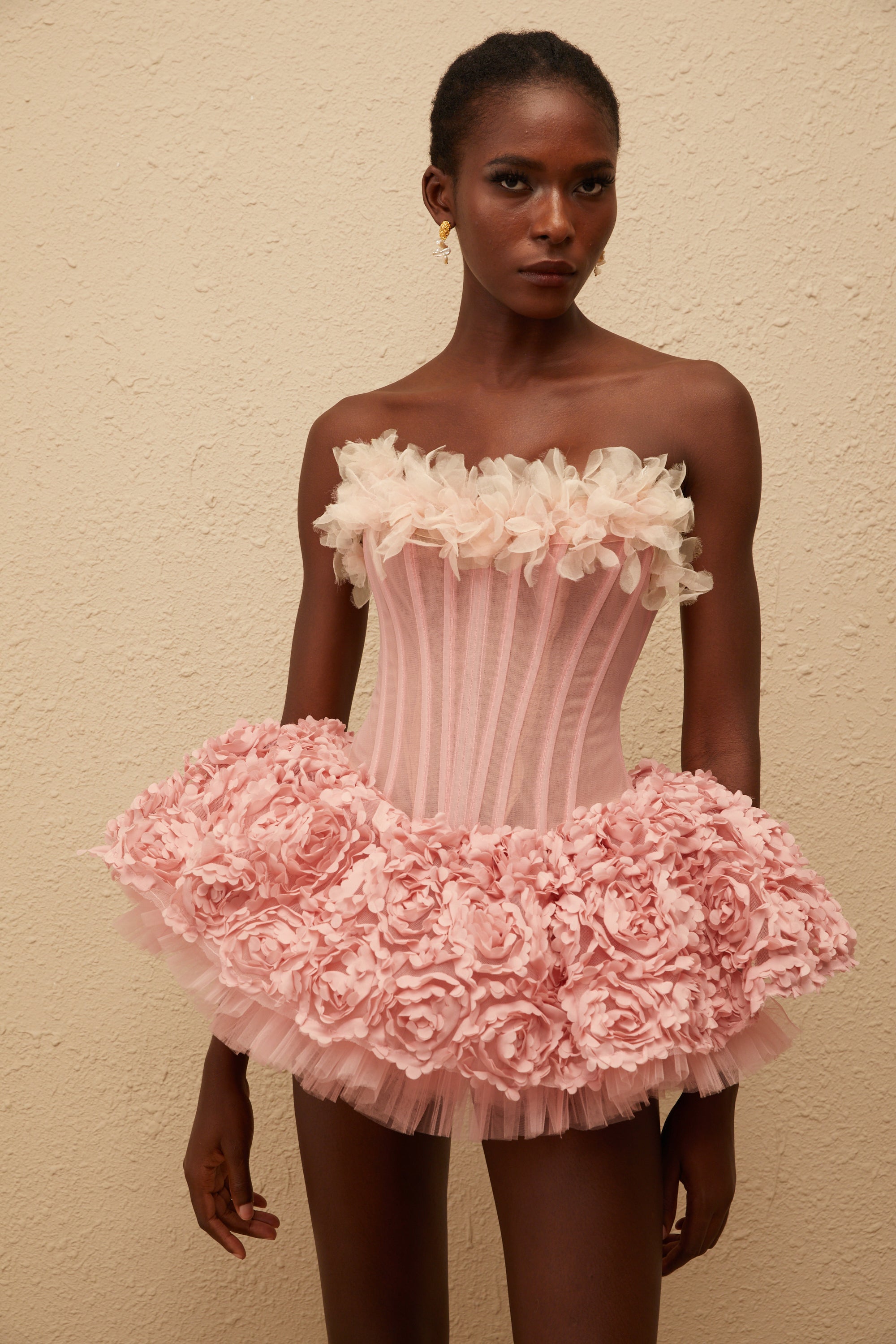 Rachel Pink 3D Petal Tulle Mini Dress