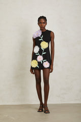 Véronique Black 3D Petal Sleeveless Mini Dress