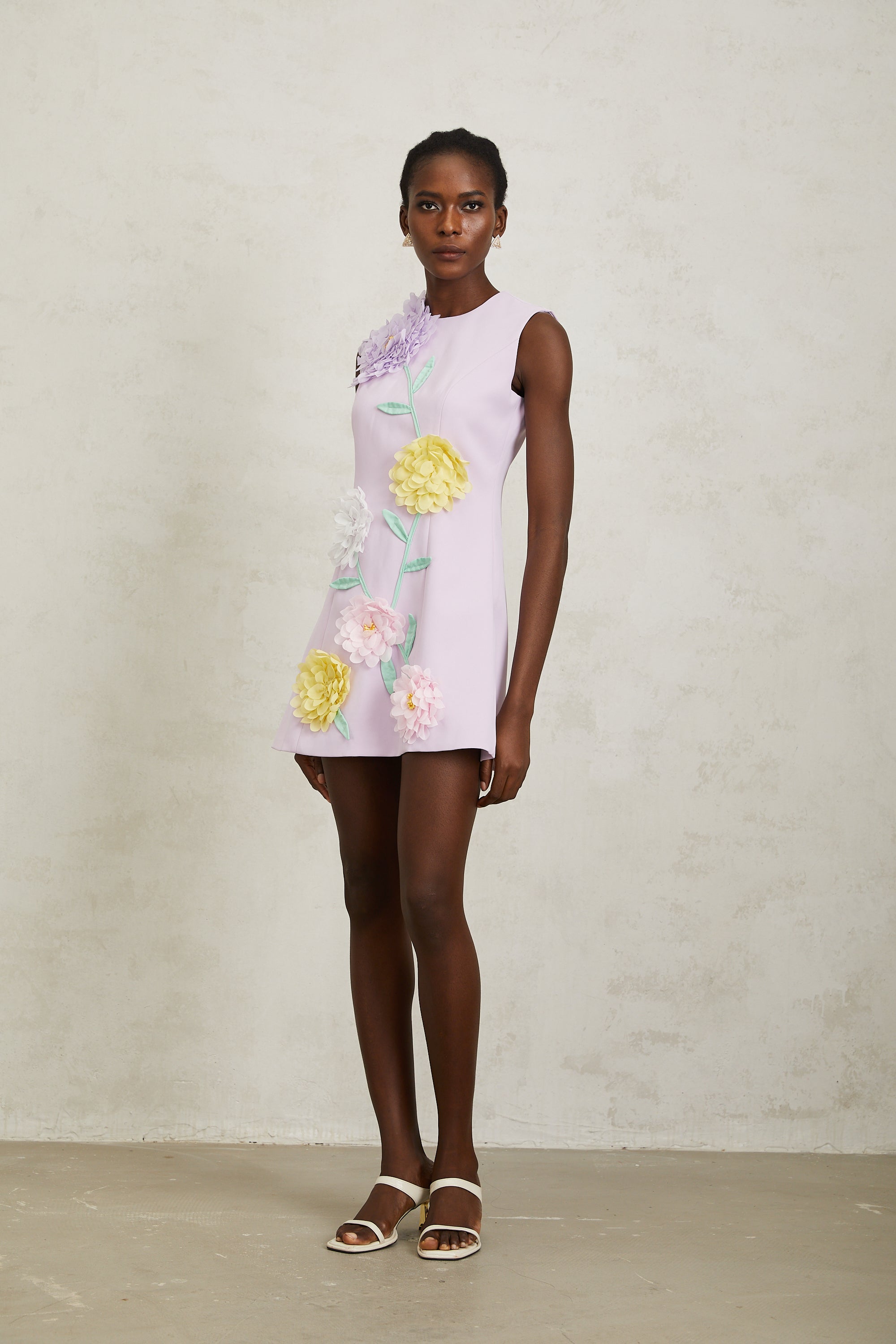 Véronique Purple 3D Petal Sleeveless Mini Dress