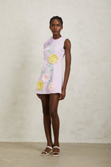Véronique Purple 3D Petal Sleeveless Mini Dress