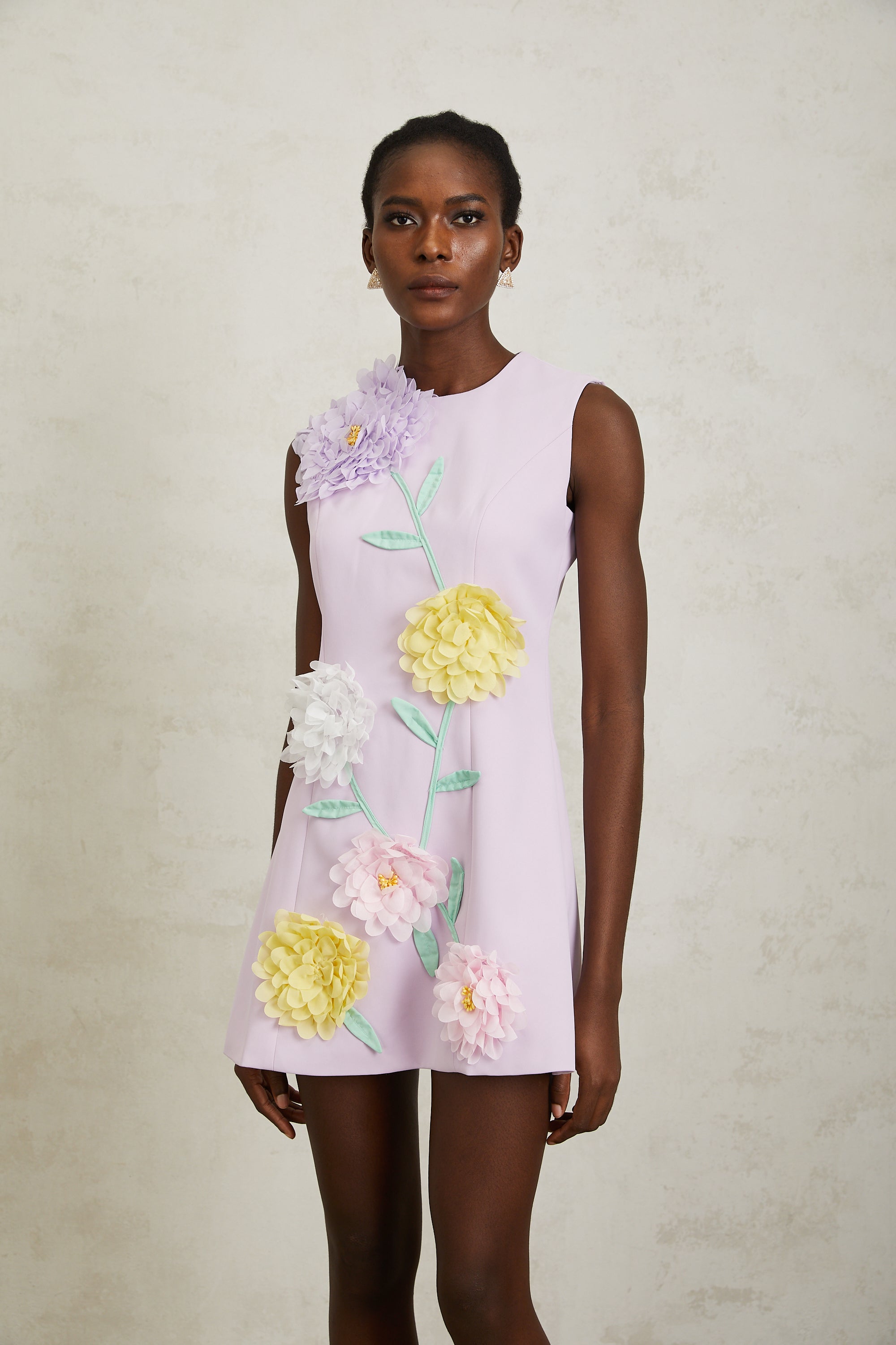 Véronique Purple 3D Petal Sleeveless Mini Dress