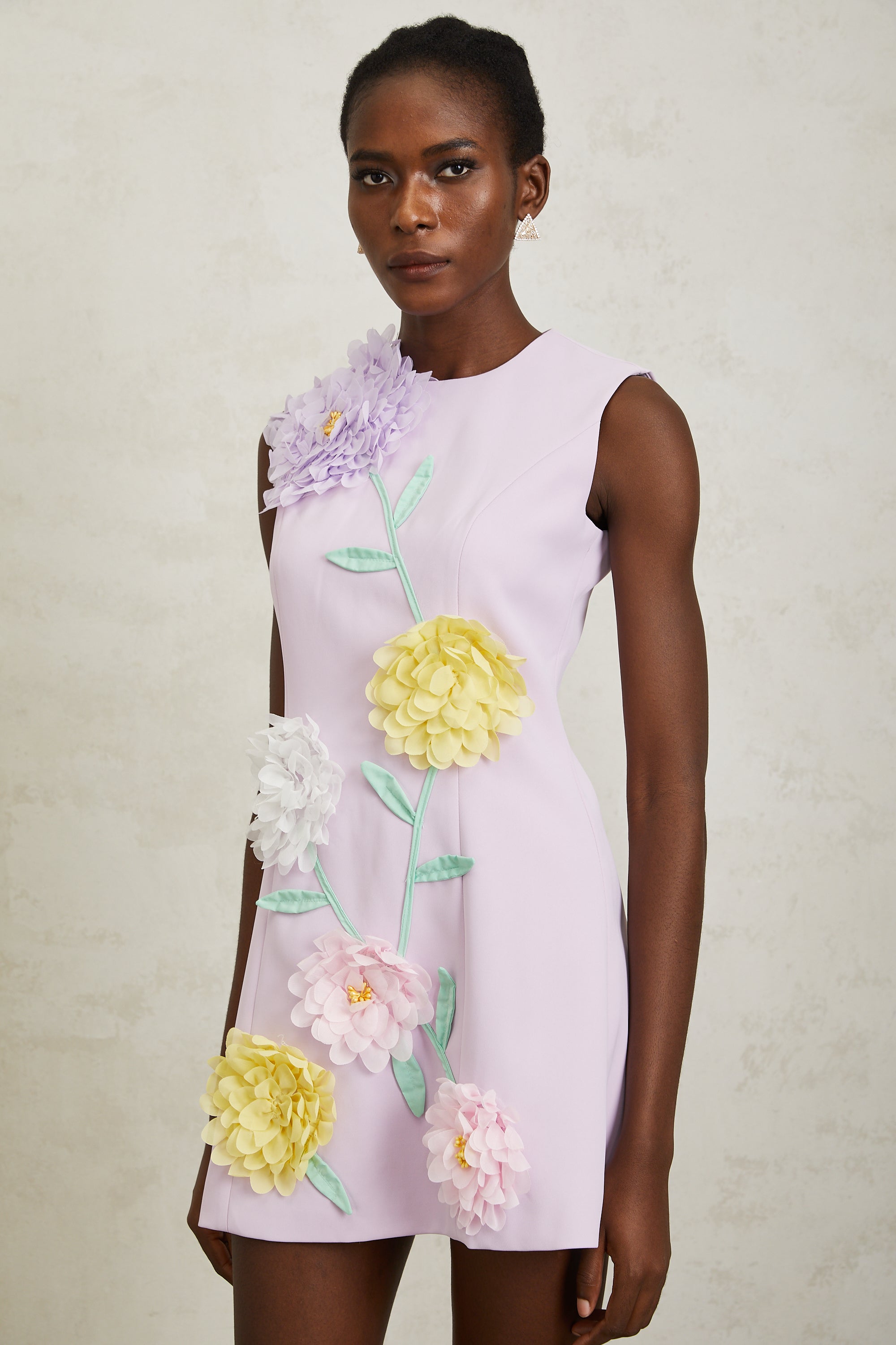 Véronique Purple 3D Petal Sleeveless Mini Dress