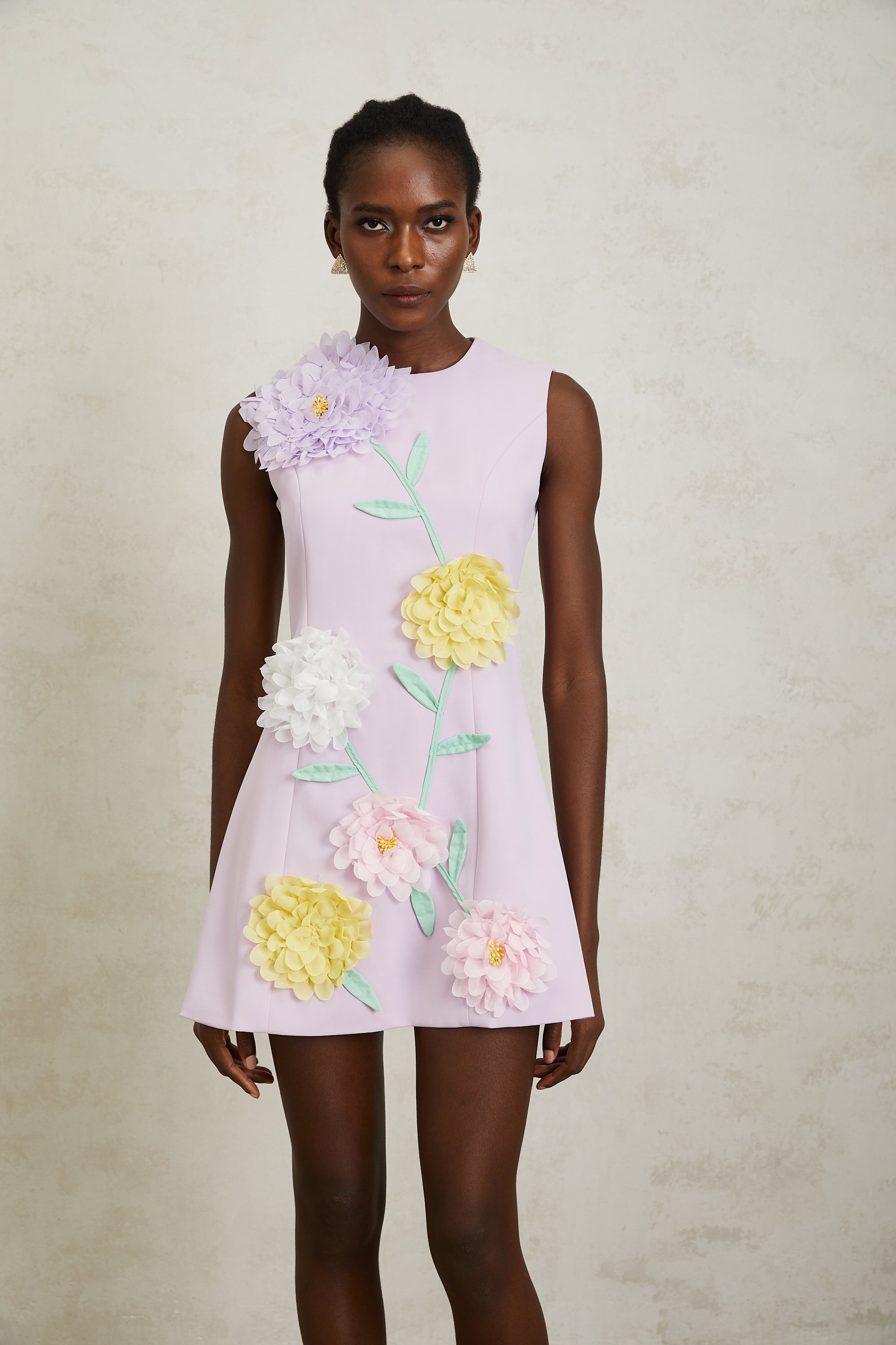 Véronique Purple 3D Petal Sleeveless Mini Dress