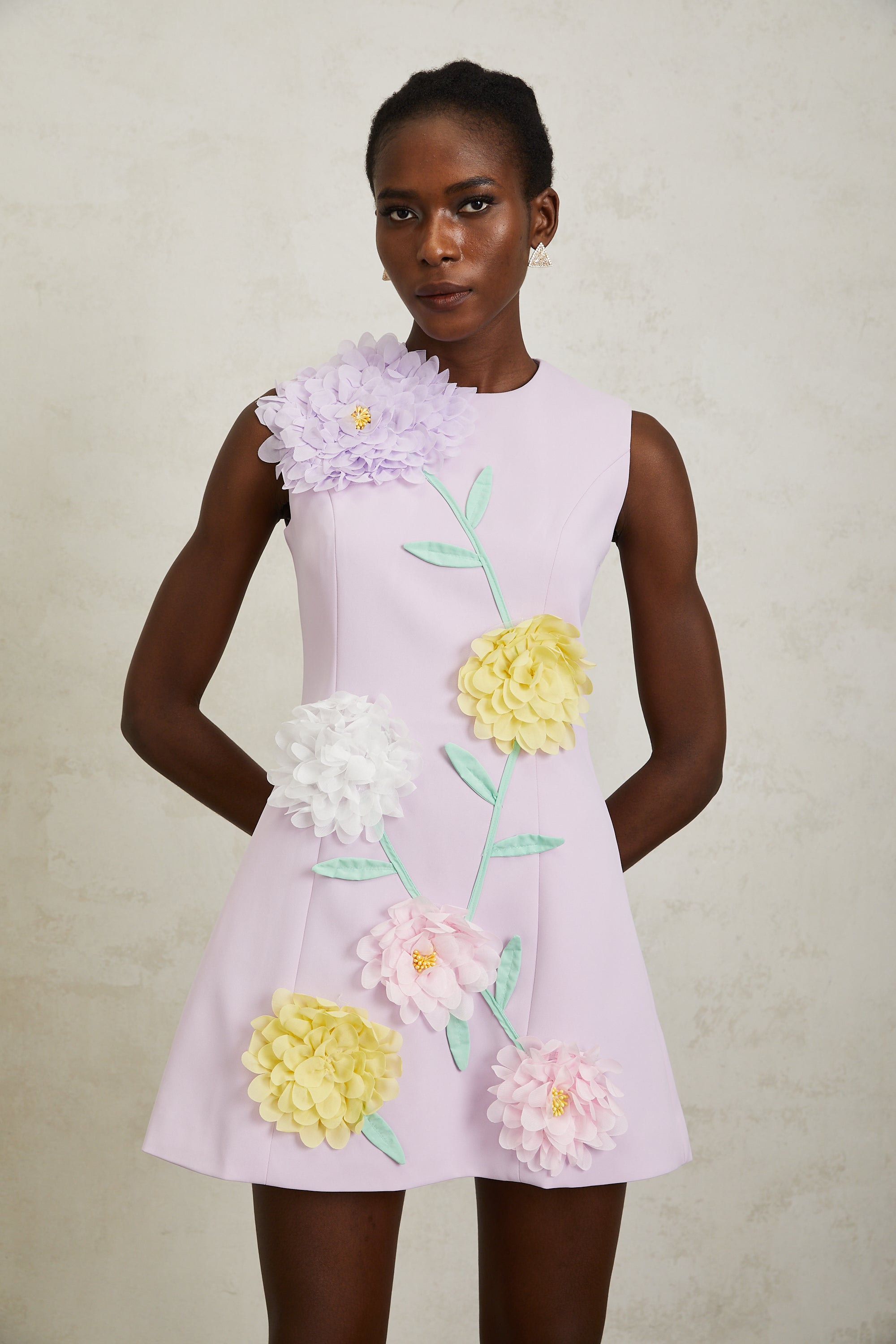 Véronique Purple 3D Petal Sleeveless Mini Dress