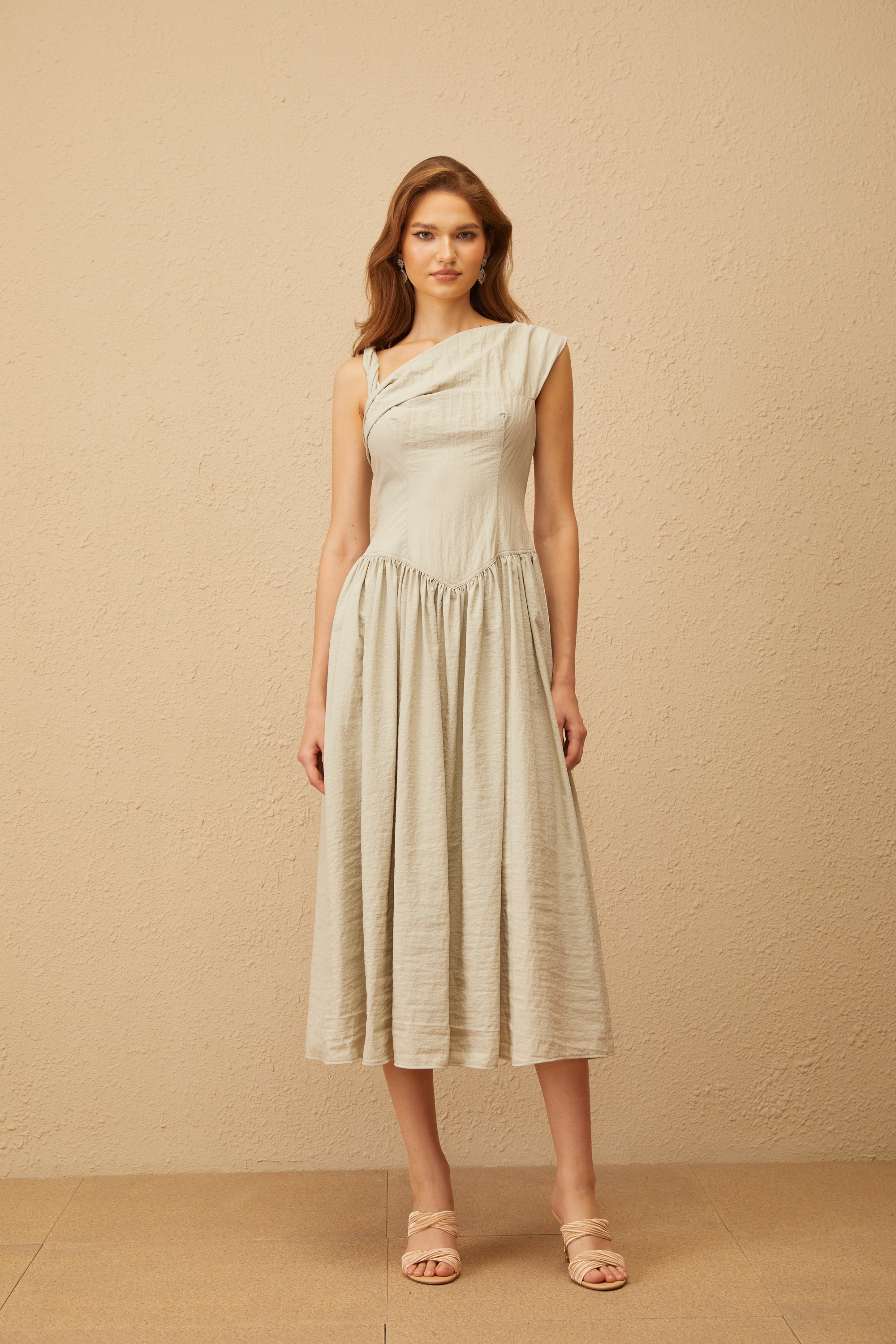 Thorne Bean Green Asymmetrical Midi Dress (Final Sale)