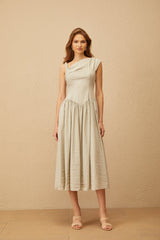 Thorne Bean Green Asymmetrical Midi Dress (Final Sale)