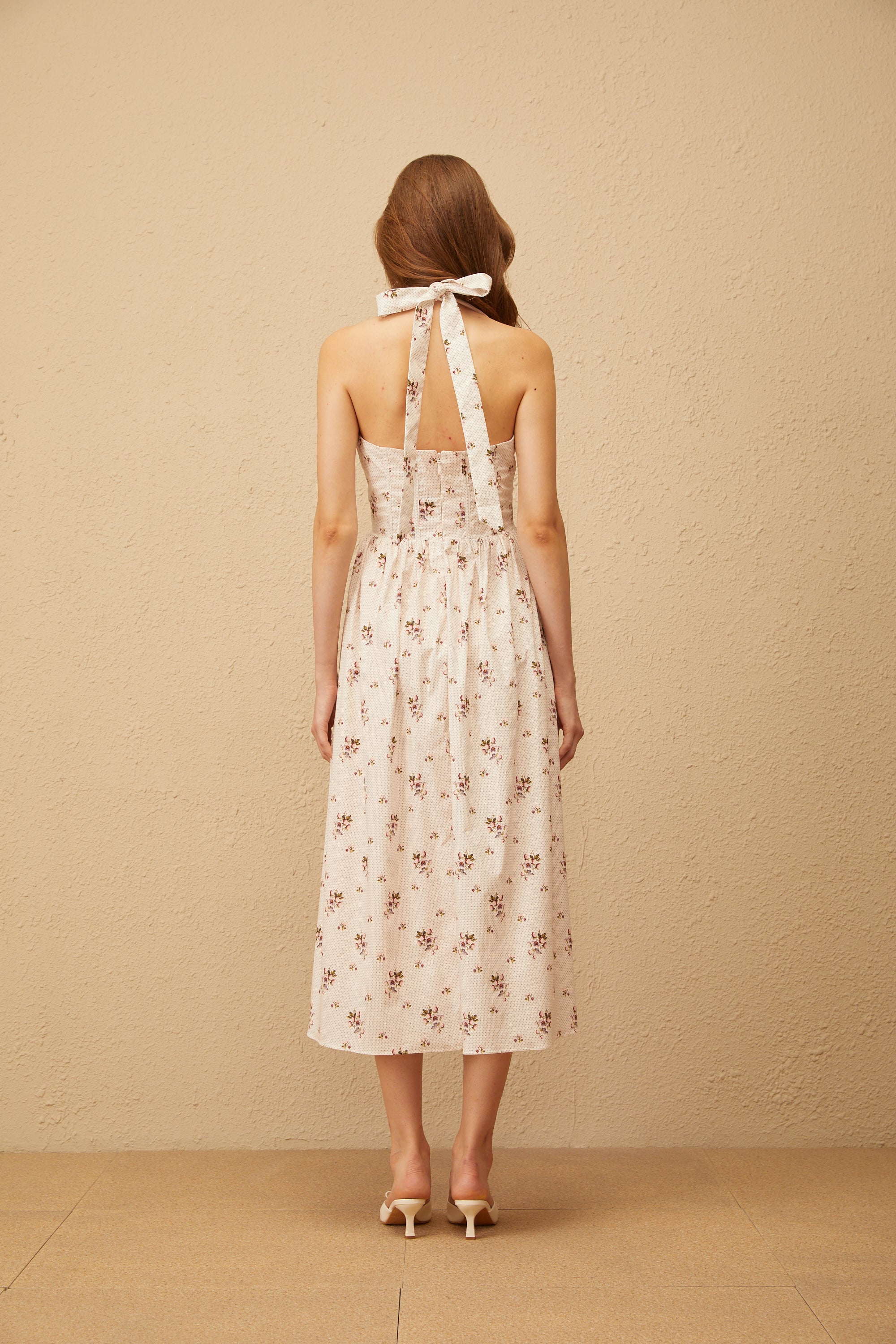 Eugénie White Polka Dot Floral Midi Dress (Final Sale)