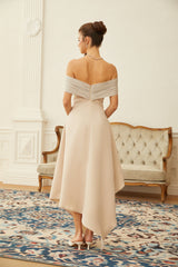 Aigline Neutral Asymmetrical Ruched Midi Dress