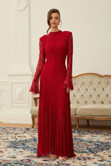 Justyna Red Rhinestone Guipure Lace Maxi Dress