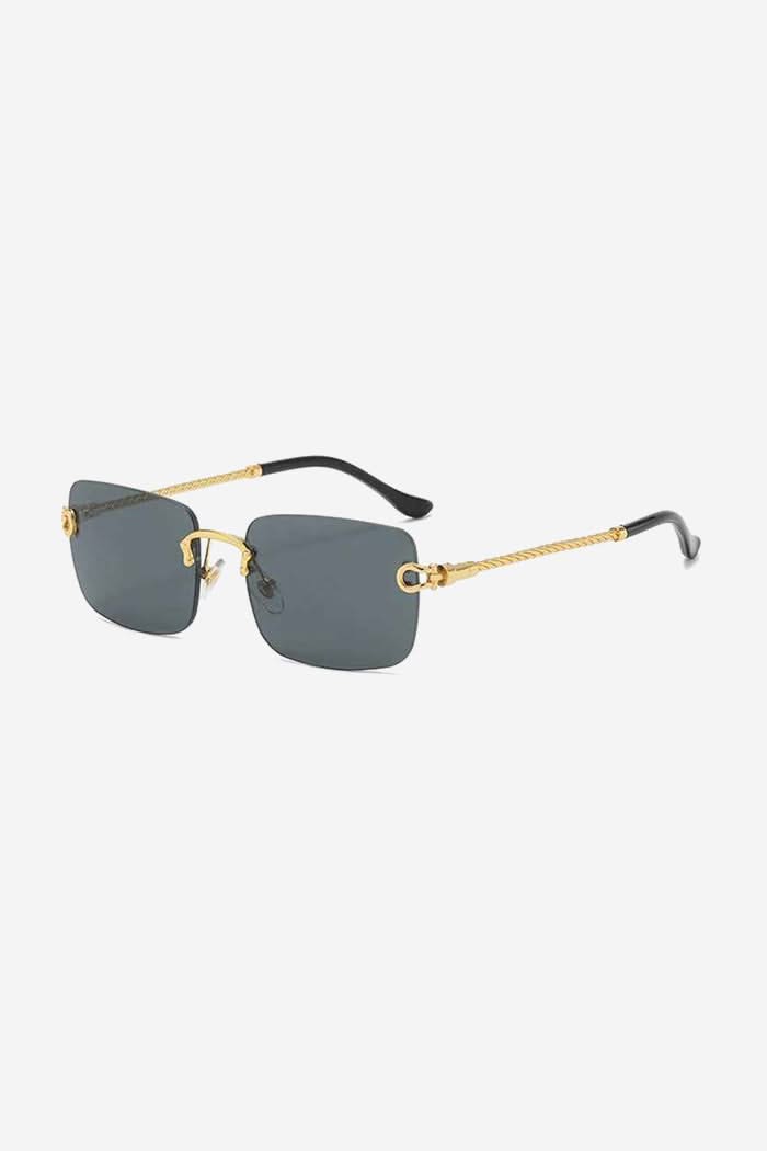 Rimless Square Sunglasses with Twisted Gold Rope Temples – Black