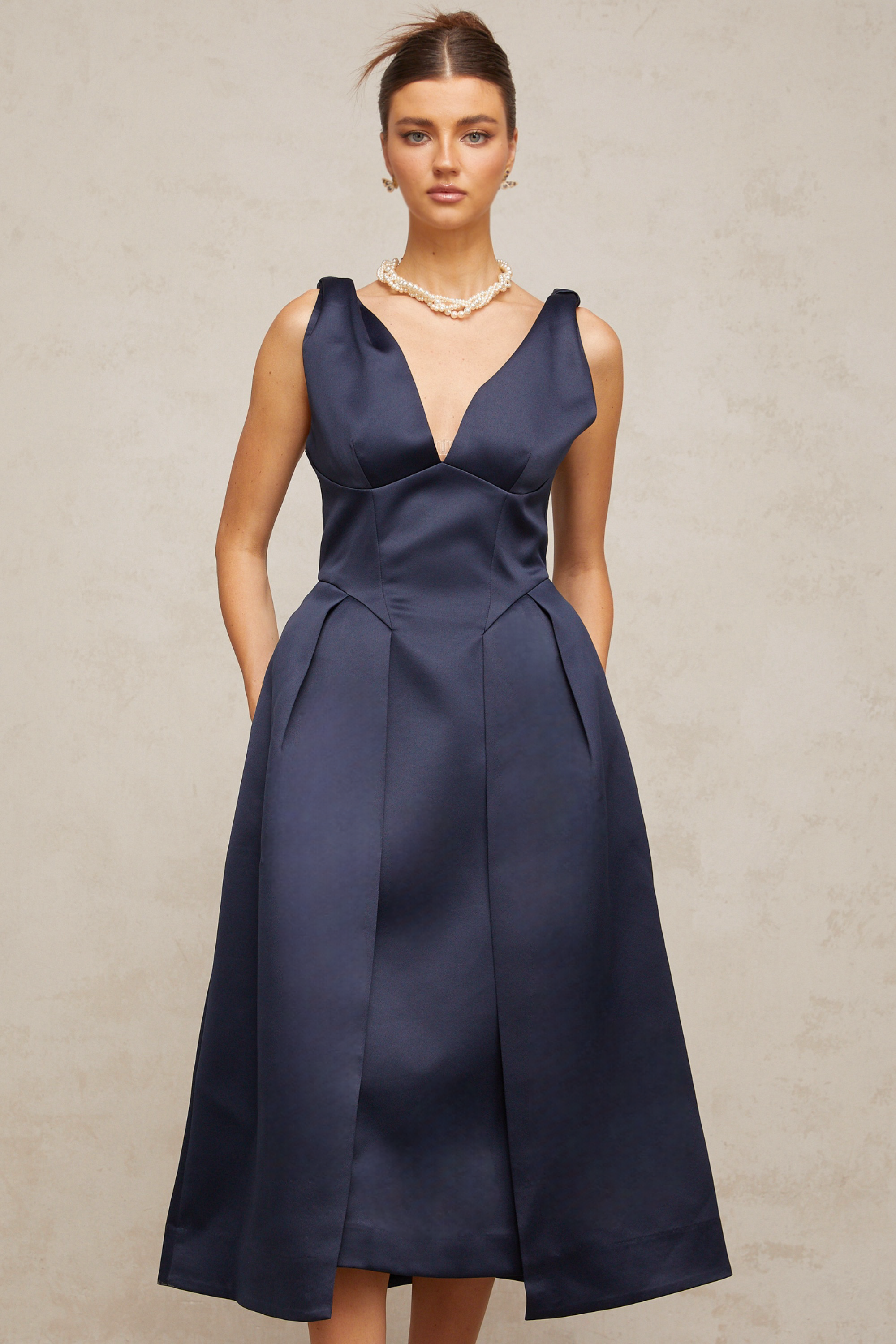 Chantale blue twist-detail satin midi dress (Final Sale)