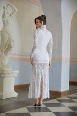 Airelle White Satin Panel Lace Maxi Dress