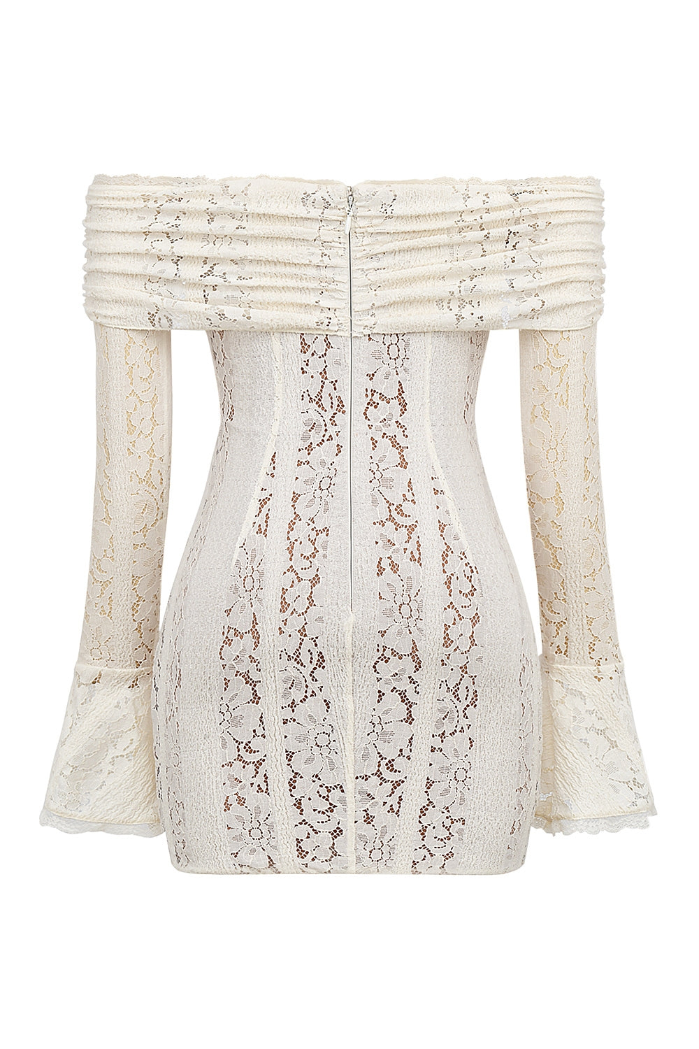 Sadie Vintage Floral Lace Off Shoulder Mini Dress - Cream white