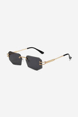 Rimless Geometric Sunglasses with Textured Gold Chain Temples – Black