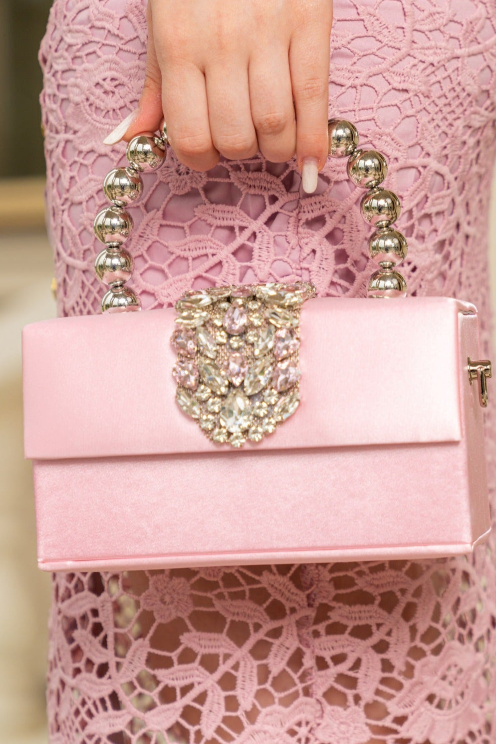 Satin Diamond Embellished Bag - Pink