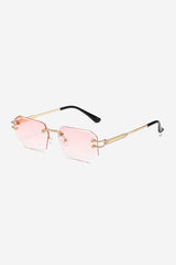 Rimless Geometric Sunglasses with Textured Gold Chain Temples – Pink