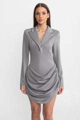 Tailored Mini Dress with Draped Skirt Detail – Light Gray