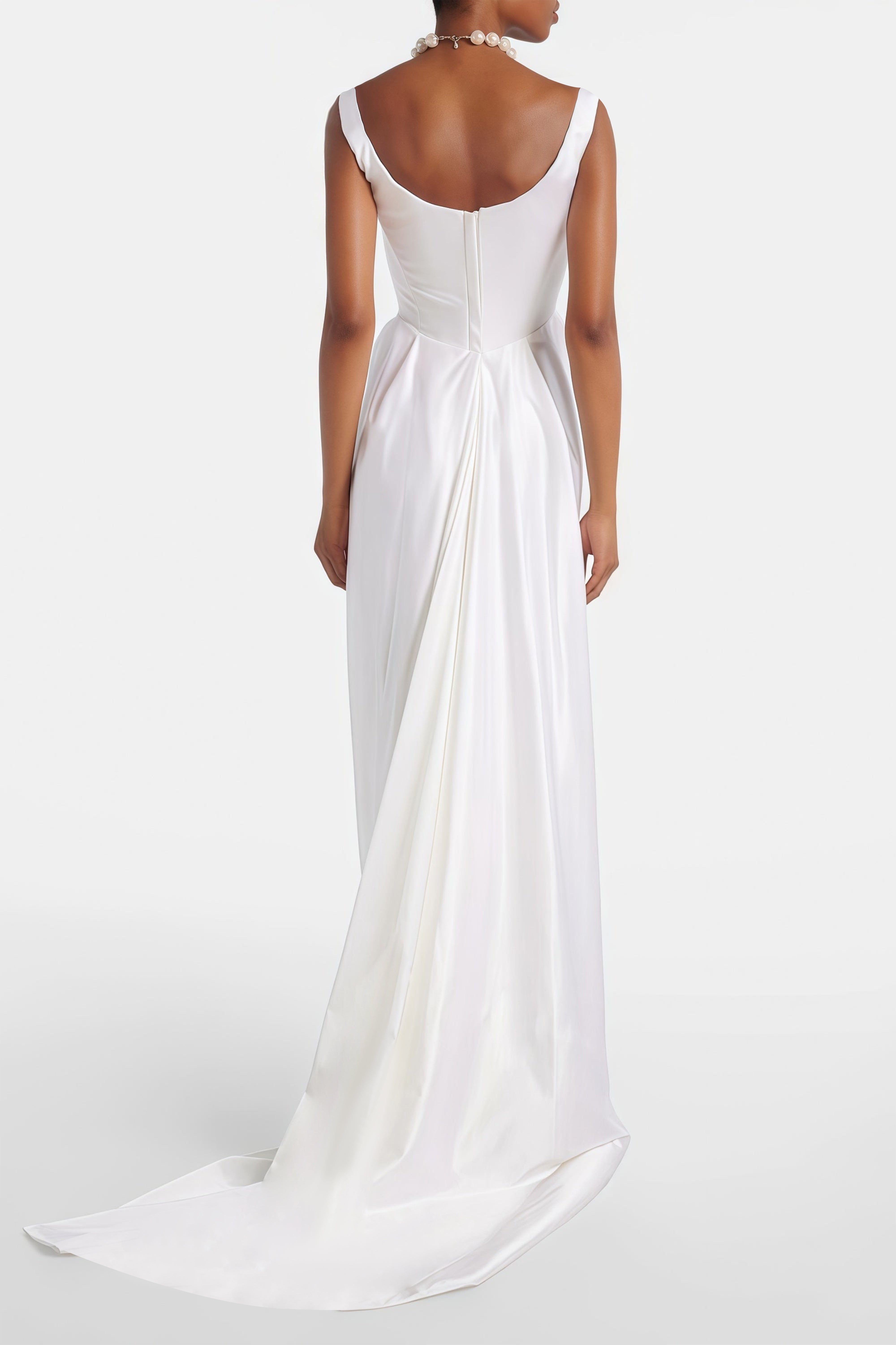 Fiona White Satin Square Neck Maxi Dress