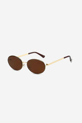 Slim Oval Sunglasses with Polished Metal Frame and Adjustable Nose Pads – Brown