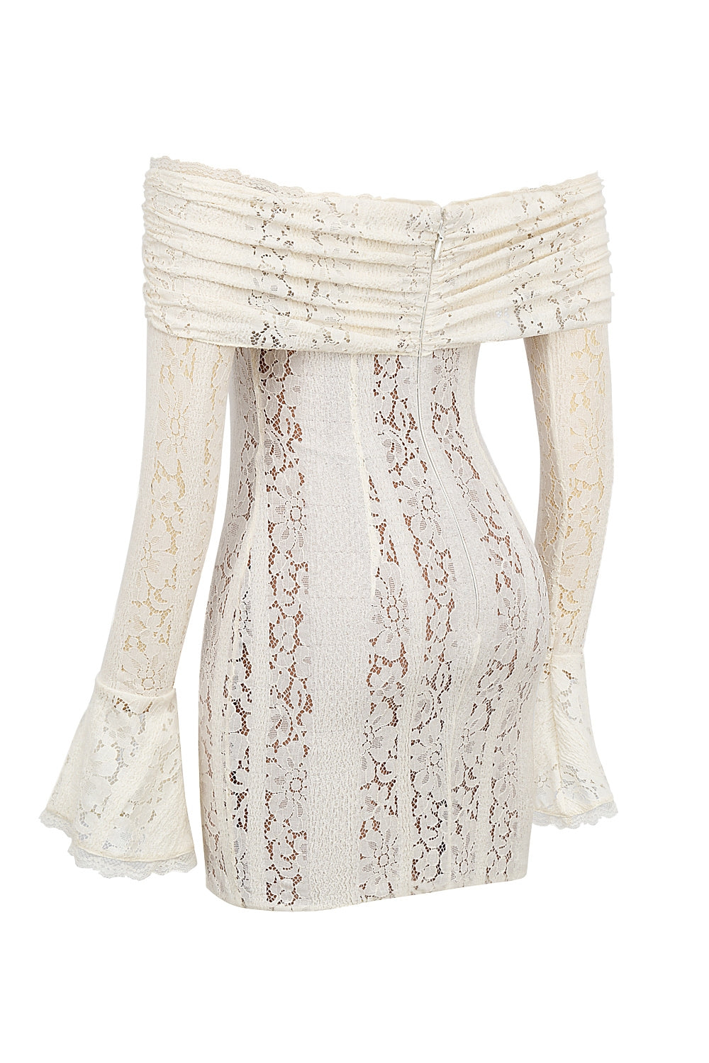 Sadie Vintage Floral Lace Off Shoulder Mini Dress - Cream white