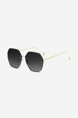 Oversized Hexagon Sunglasses with Ultra-Thin Gold Frame – Black