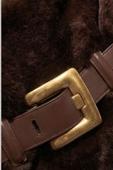 Faux Fur Handbag with Belt Buckle Detail – Brown