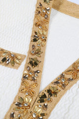 Textured Mini Dress With Long Sleeves And Gold Detailing - White