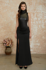 Abimbola Black Faux Leather Maxi Dress