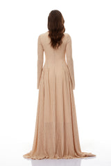Adeline Beige Textured Jacquard Maxi Gown