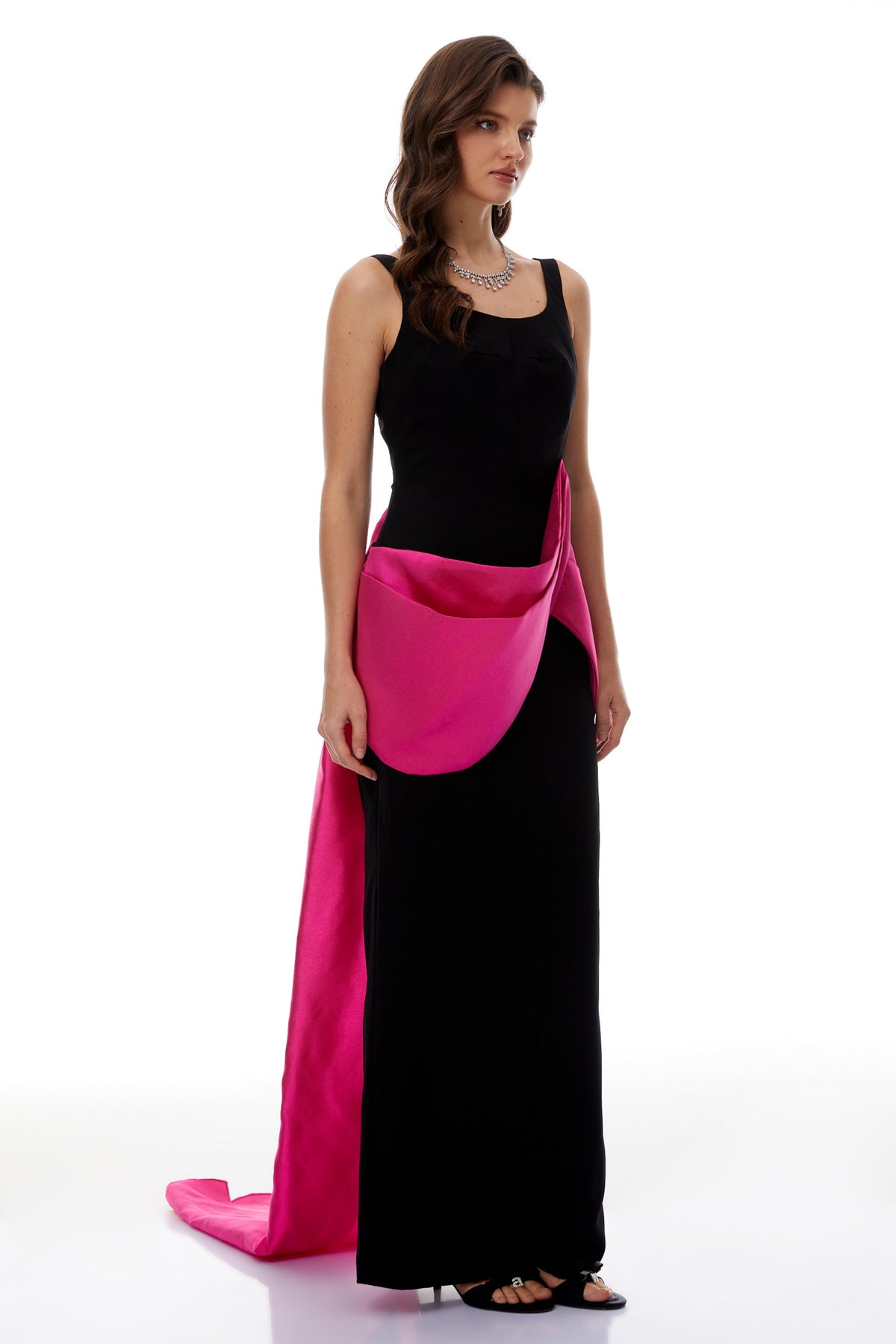 Aurora Black Color Block Layered Maxi Dress