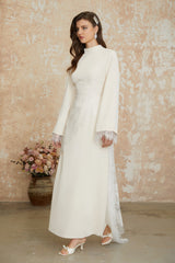 Elysia White Asymmetrical Floral Lace Maxi Dress