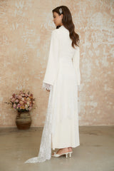 Elysia White Asymmetrical Floral Lace Maxi Dress