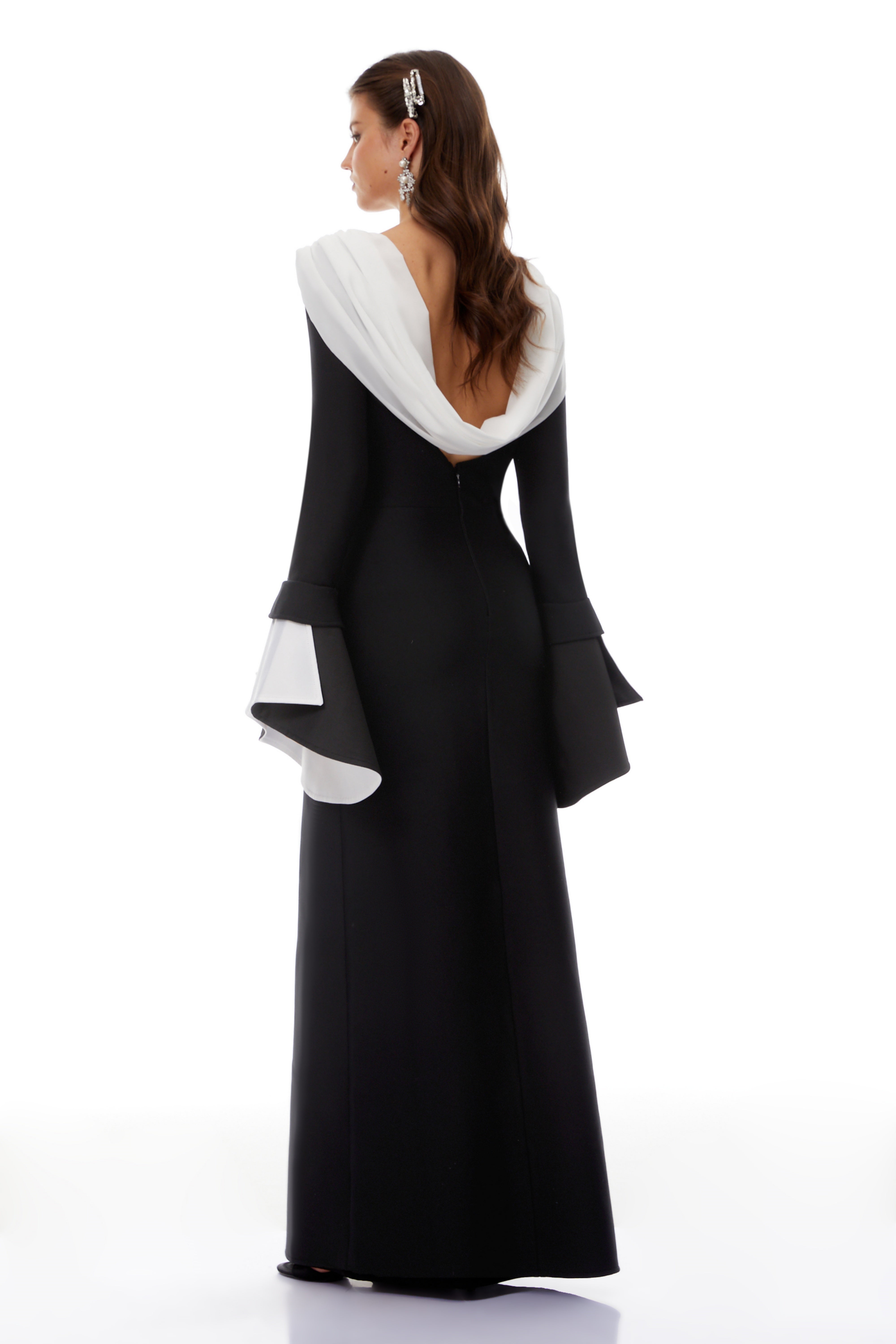 Bente Black Color Block Draped Maxi Dress