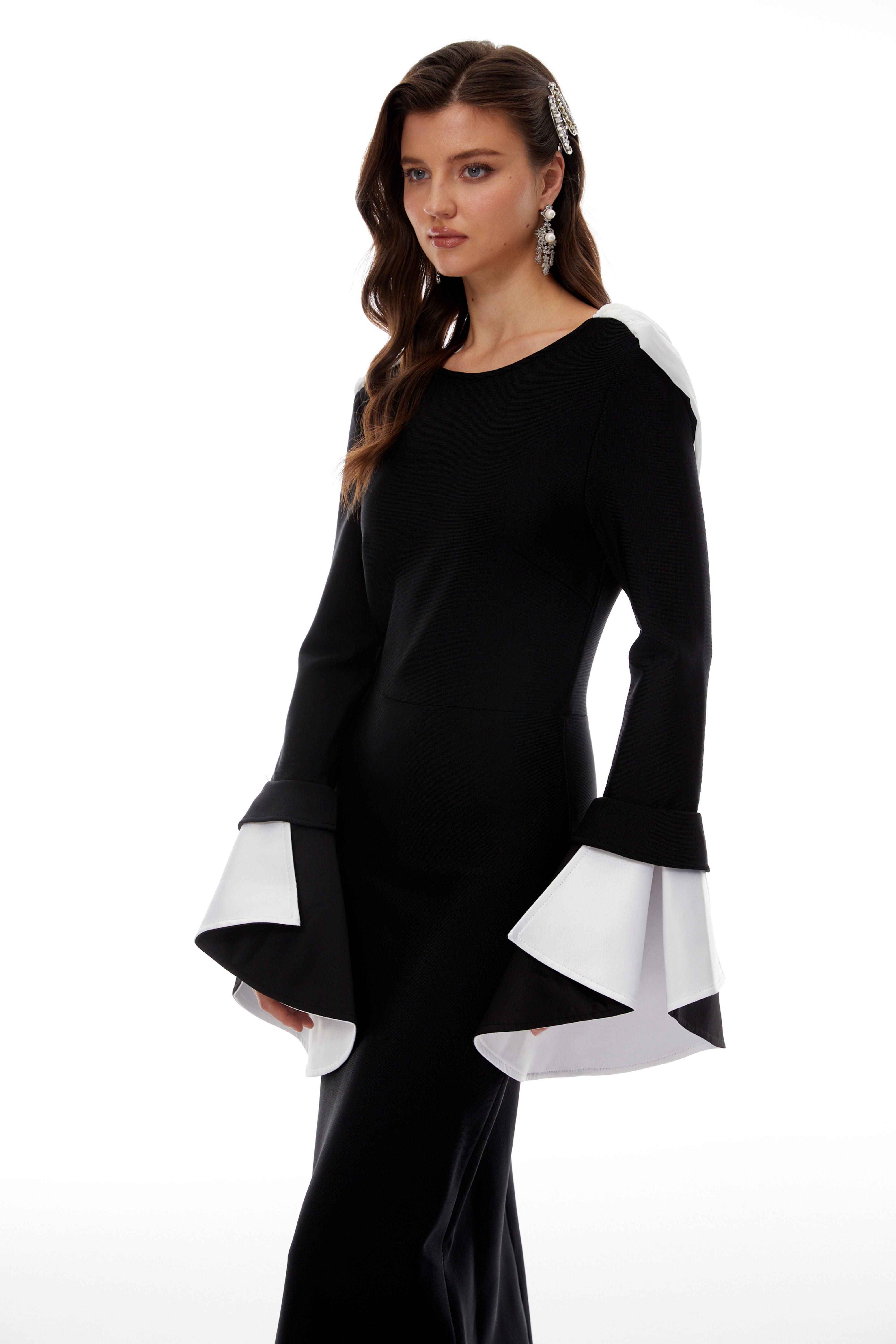 Bente Black Color Block Draped Maxi Dress