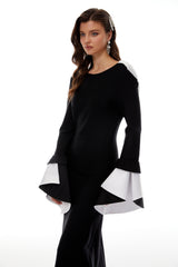 Bente Black Color Block Draped Maxi Dress