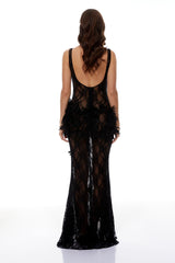 Bloem Black 3D Floral Applique Lace Maxi Dress